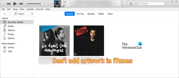 In iTunes kann kein Bildmaterial hinzugefügt werden