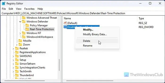 Windows 11 でリアルタイム保護をオンまたはオフにできない