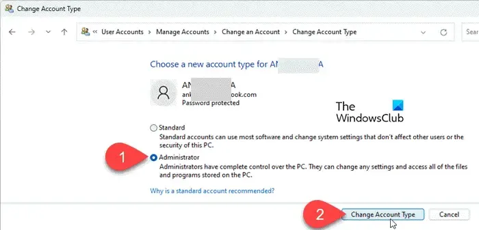 Wijzig het accounttype in Windows
