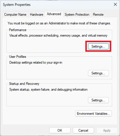 Alterar o tamanho e a localização do arquivo de paginação Configurações avançadas do sistema Windows