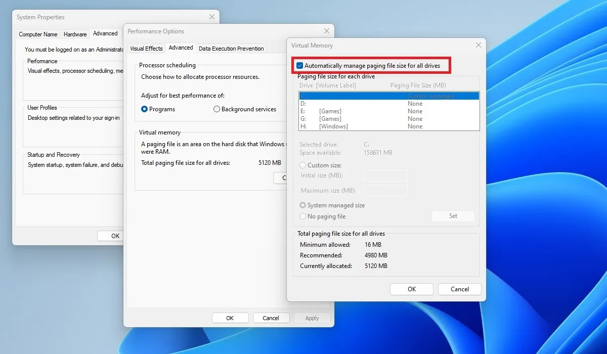 Alterar o tamanho e a localização do arquivo de paginação na memória virtual do sistema Windows