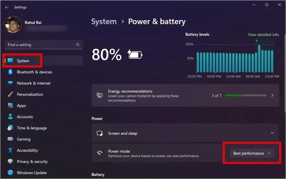 Ändern Sie den Energiemodus in Windows 11 auf „Beste Leistung“.
