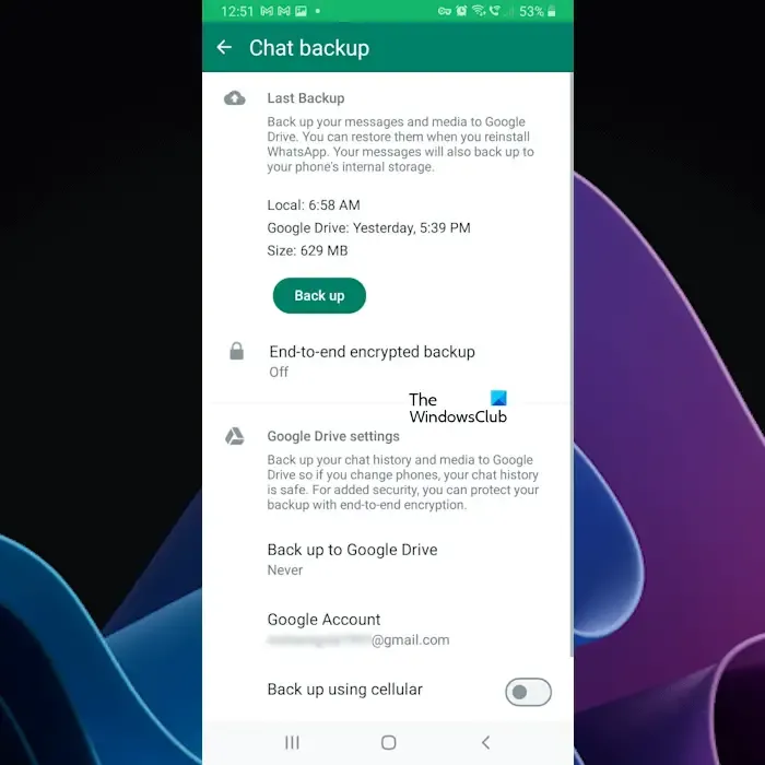 Ändern Sie die WhatsApp-Backup-Einstellungen für Android