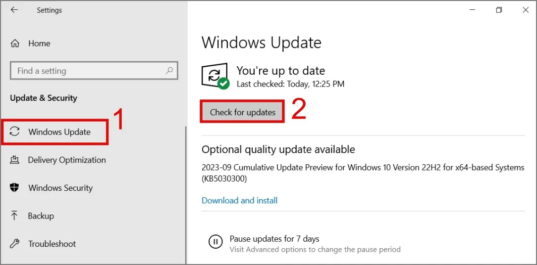 Controlla l'aggiornamento di Windows 10