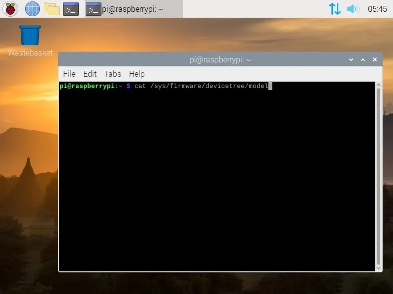 Captura de tela da área de trabalho do Raspberry Pi mostrando uma janela de terminal