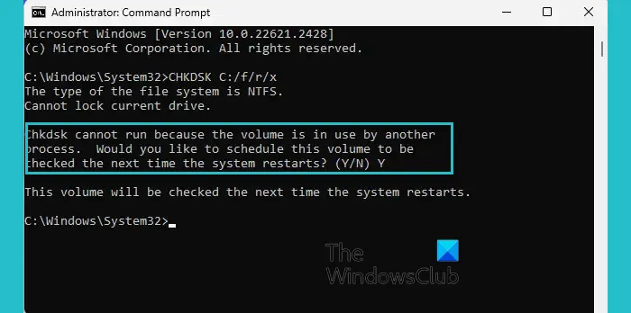 無法鎖定目前驅動器，Chkdsk 無法運行，因為該磁碟區正在被另一個進程使用