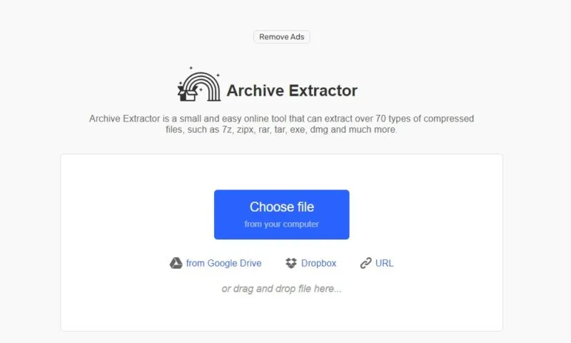 在 123Apps Archive Extractor 中選擇檔案選項視圖。
