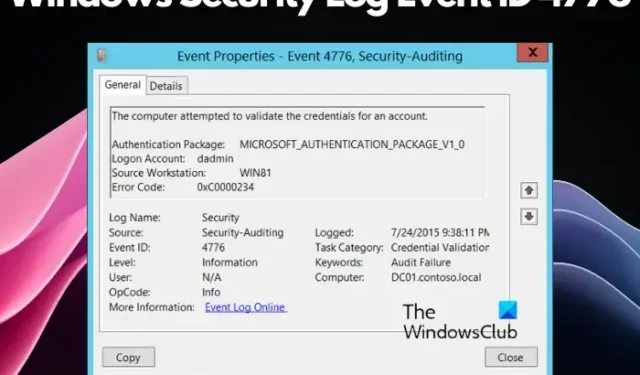 ID d’événement 4776, l’ordinateur a tenté de valider les informations d’identification d’un compte