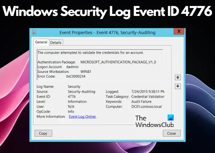 ID de evento 4776 do log de segurança do Windows