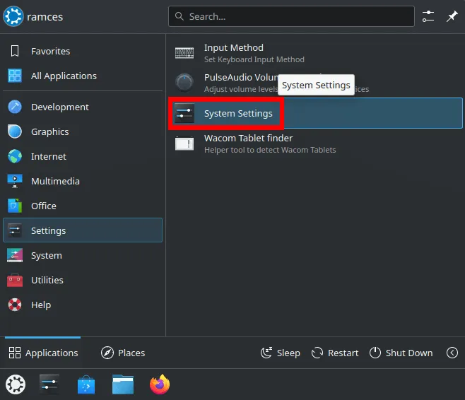 Een schermafbeelding waarin het instellingenvenster voor KDE wordt gemarkeerd.