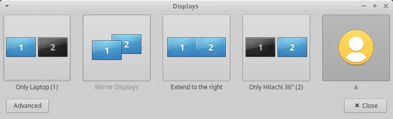 顯示 XFCE 內的顯示配置子選單的螢幕截圖。