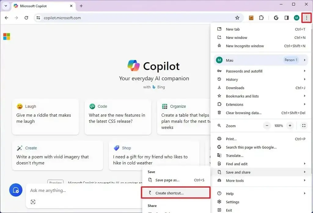 Instalacja aplikacji Copilot w przeglądarce Chrome