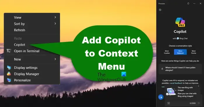 Adicionar Copilot ao menu de contexto na área de trabalho do Windows 11