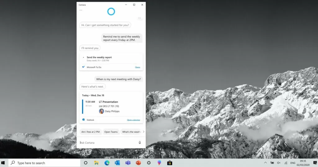 Application Cortana pour Windows 11