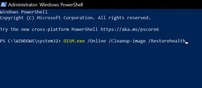 Scansione DISM di PowerShell