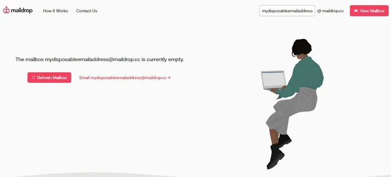 Caixa de entrada do Maildrop sem mensagens.