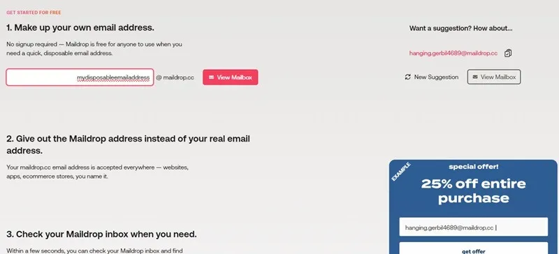 Configurando um endereço de e-mail personalizado no Maildrop.
