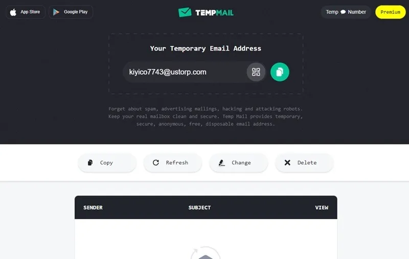 Gerador de endereços de e-mail temporário do TempMail.