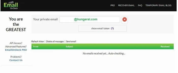 Boîte de réception d'adresse e-mail temporaire d'EmailOnDeck.