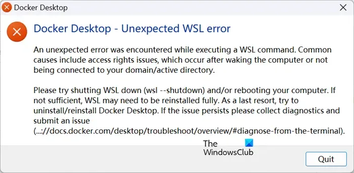 Docker Desktop – Unerwarteter WSL-Fehler in Windows 11