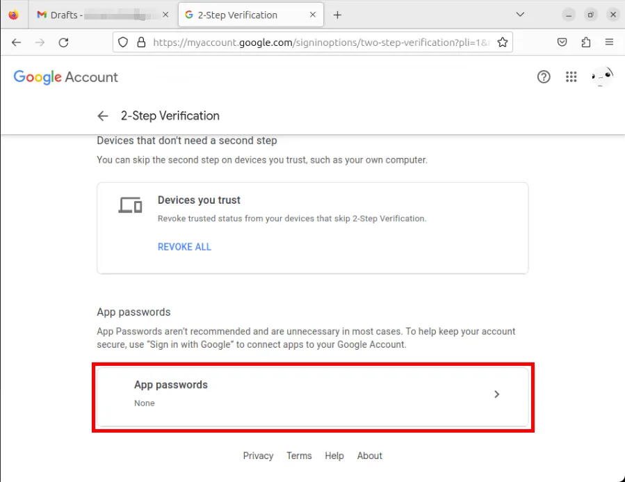 Uno screenshot che mostra il pulsante Password app all'interno della richiesta di verifica.