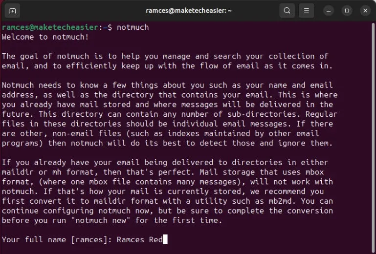 Una terminal que muestra el mensaje de bienvenida para correo electrónico en Emacs.
