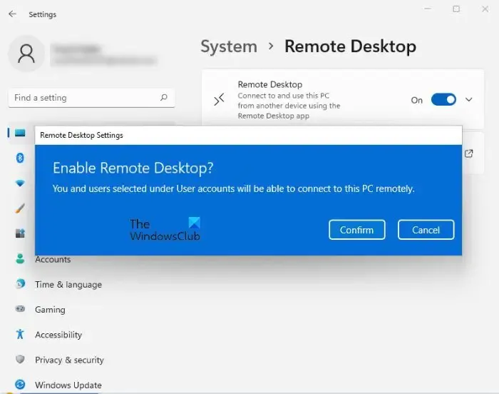 Schakel Remote Desktop Connection in Windows 11 in