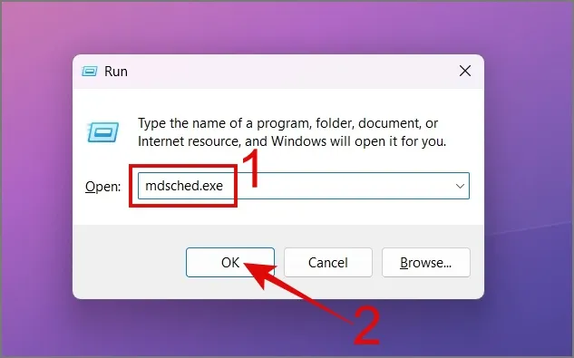 immettere mdsched.exe in Esegui