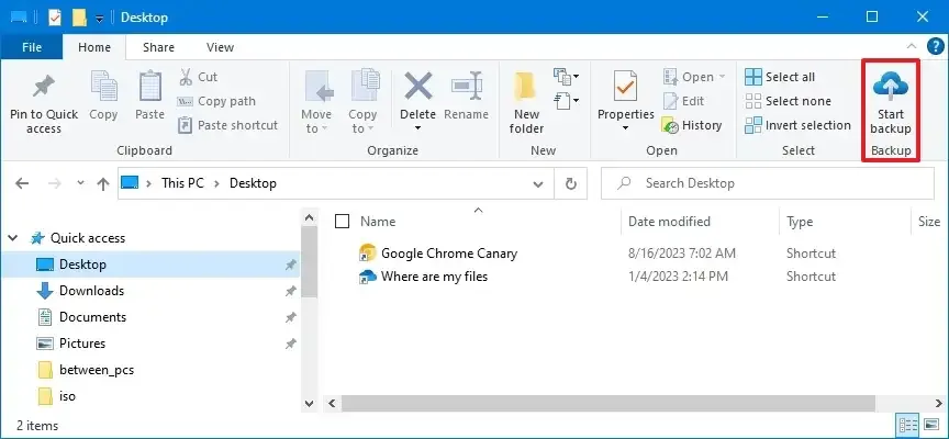 Option „Sicherung starten“ im Datei-Explorer