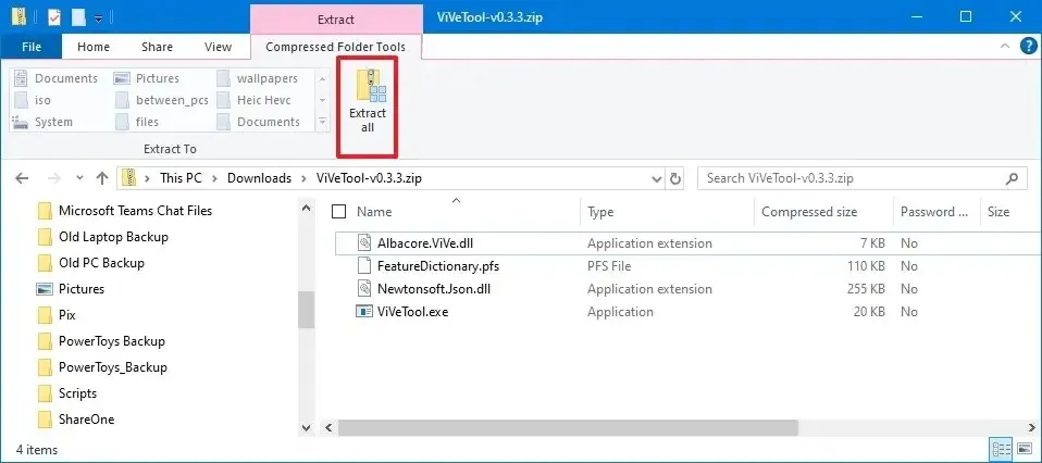 ViveTool extraire les fichiers de l'application