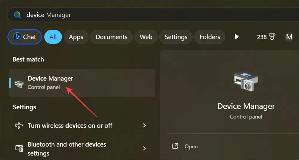 aprire Gestione dispositivi dal menu Start di Windows