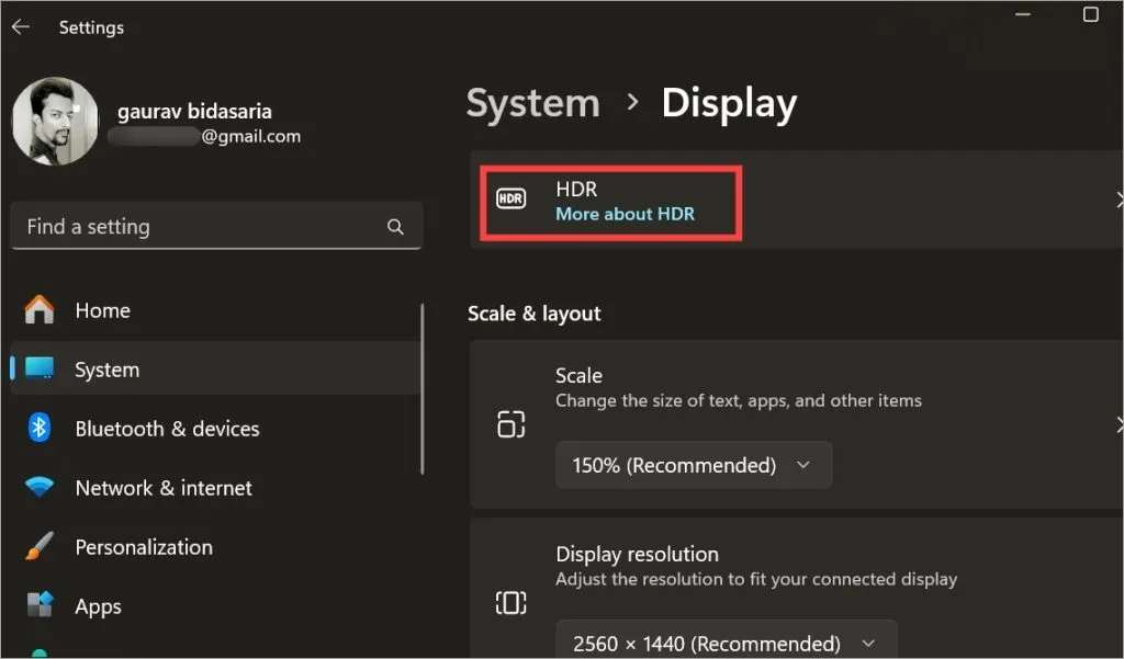 visualizzare l'HDR nelle impostazioni di Windows
