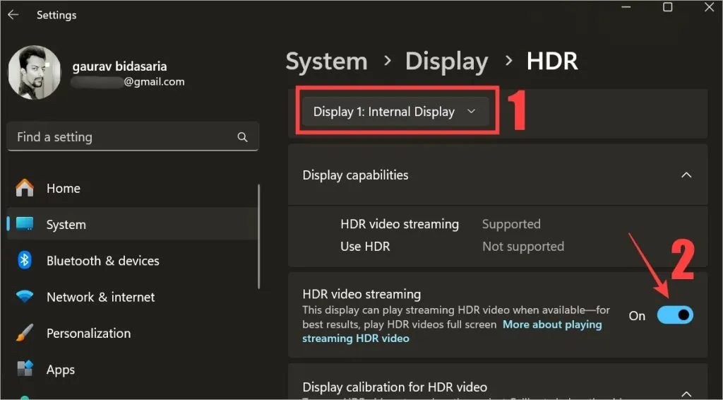 Deaktivieren Sie HDR-Streaming für die Anzeige