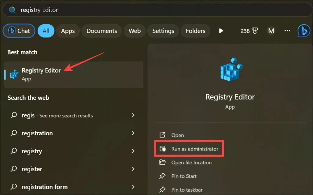 open de register-editor met beheerdersrechten op Windows
