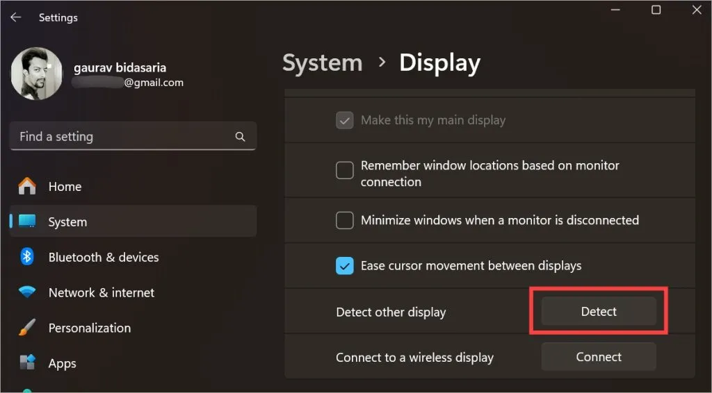 rilevare manualmente altri display su Windows