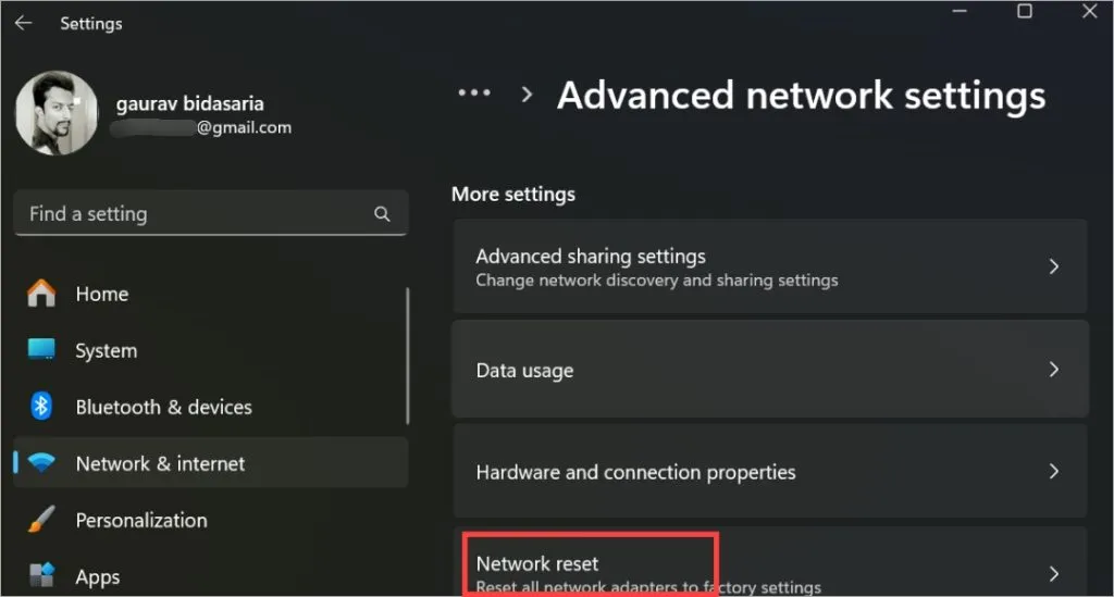 Windows-Netzwerk-Reset-Einstellungen
