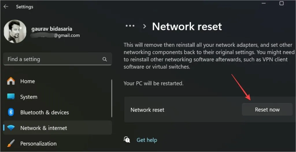 restablecer la configuración de red en Windows