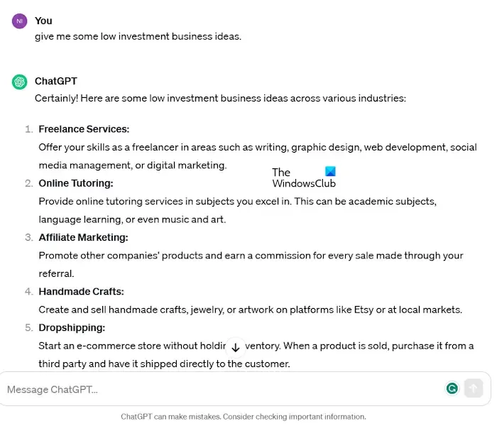 Obtenga ideas de negocios con ChatGPT