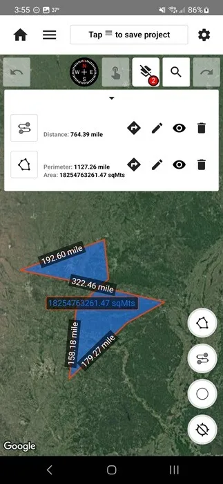 Pomiar odległości i powierzchni w Mapulatorze, jednej z najlepszych aplikacji do pomiaru odległości.