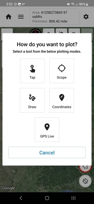 Diverse opzioni di tracciamento nell'app Mapulator.