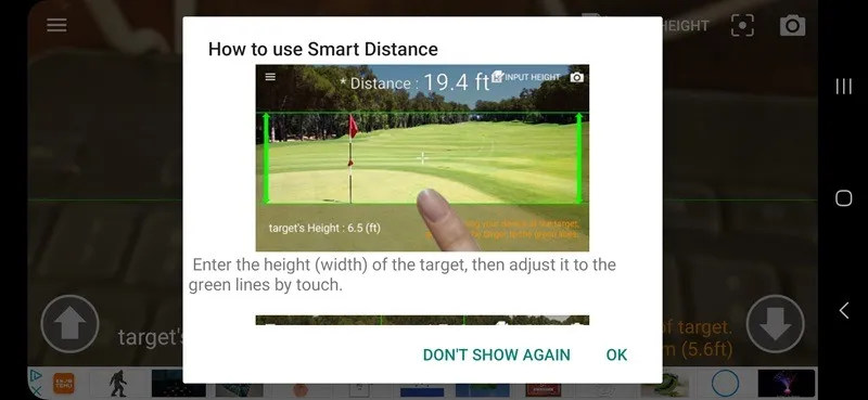 Affichage du didacticiel pour Smart Distance, l'une des meilleures applications de mesure de distance.