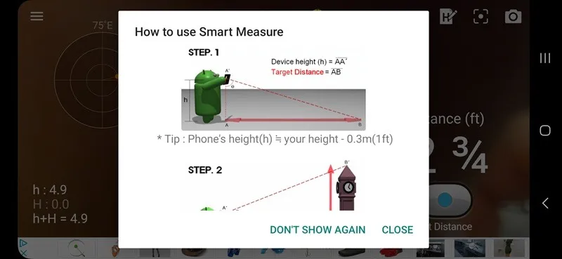 Configurando o Smart Measure usando o tutorial do aplicativo.