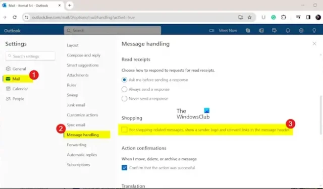 Como ocultar mensagens relacionadas a compras no Outlook.com