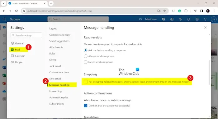 Cómo ocultar mensajes relacionados con compras en Outlook.com