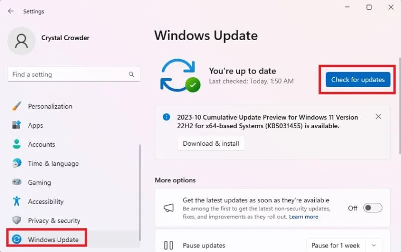 Controleer op updates in het menu Windows-instellingen.