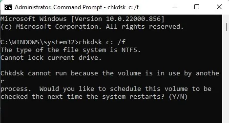 Hoe te repareren dat kopiëren en plakken niet werkt in Windows Voer Cmd Chkdsk Y uit