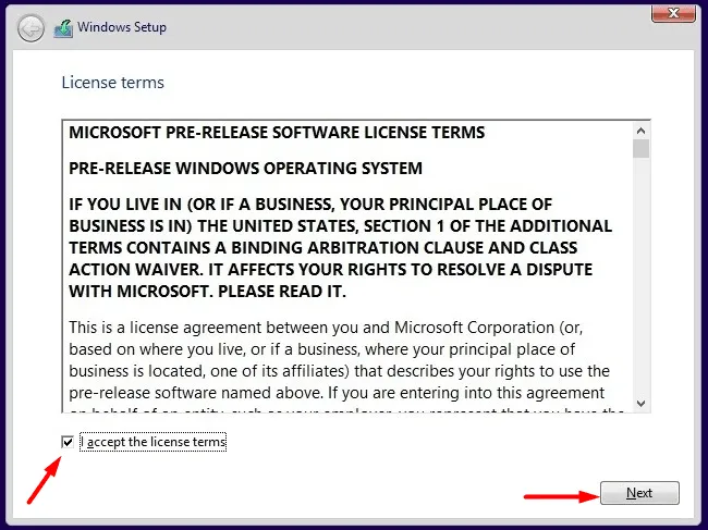 J'accepte les termes de la licence Windows 10 23H2