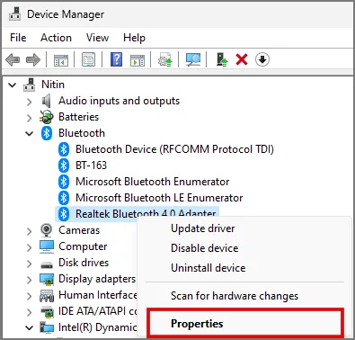 Bluetooth-adapter in apparaatbeheer in Windows