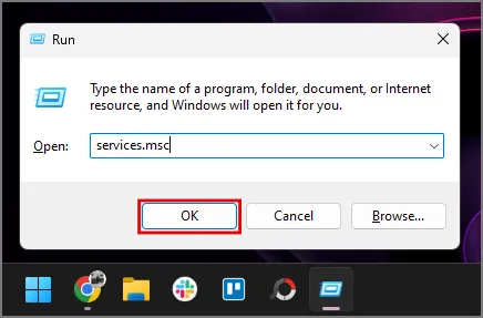 accedendo alla scheda di configurazione dei servizi dalla finestra di dialogo Esegui in Windows