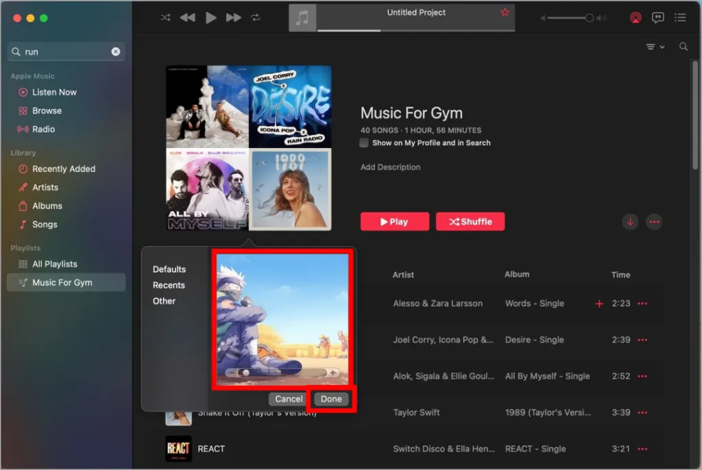 Salva la copertina della playlist sul Mac